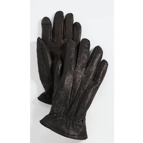 NWOT UGG Black 3-Point Leather Gloves M - Picture 1 of 6